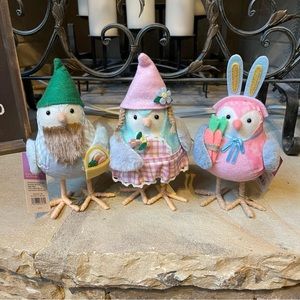 NWT Set of Three  Spring Gnome and Bunny Felt Birds Decor